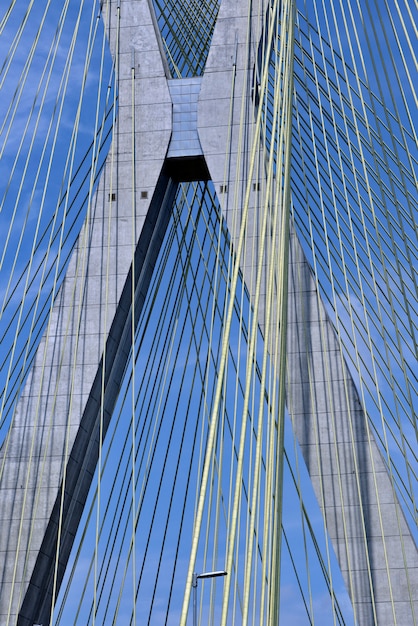 Closeup of cable of stayed bridge