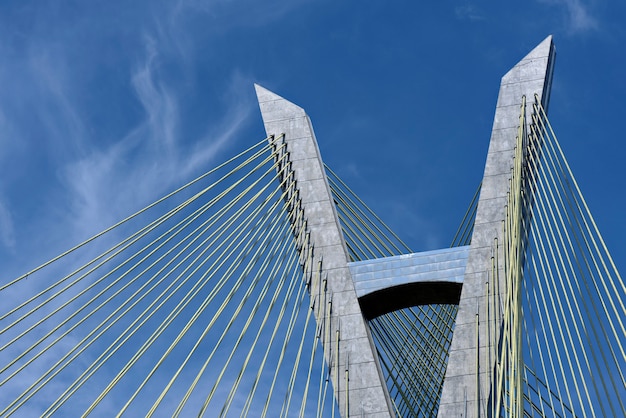 Closeup of cable of stayed bridge