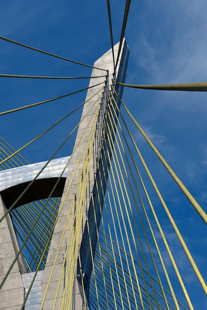 Closeup of cable of stayed bridge