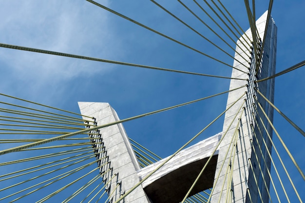 Closeup of cable of stayed bridge