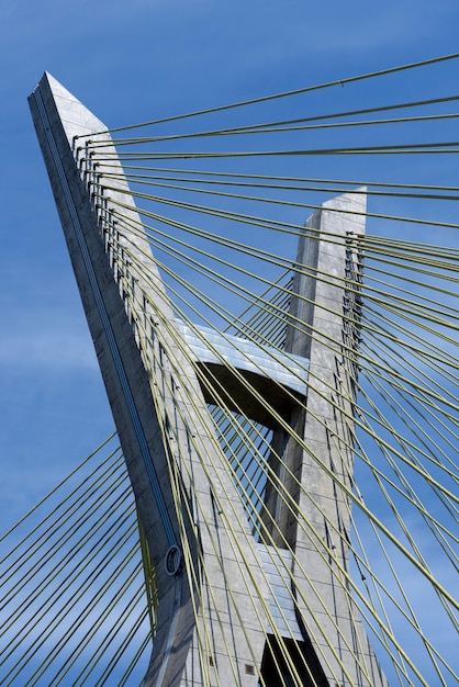 Closeup of cable of stayed bridge