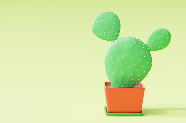 Closeup cactus in flowerpot with light green background