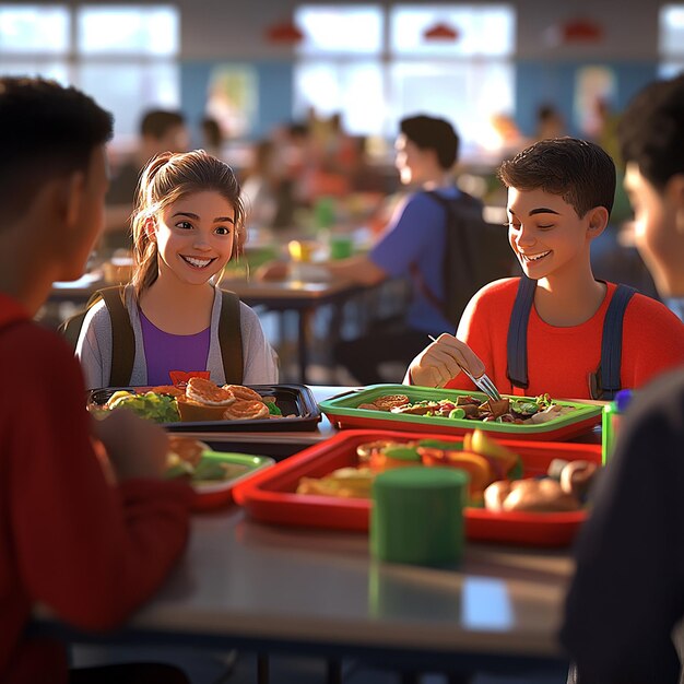 Photo closeup of cafeteria table with diverse food options