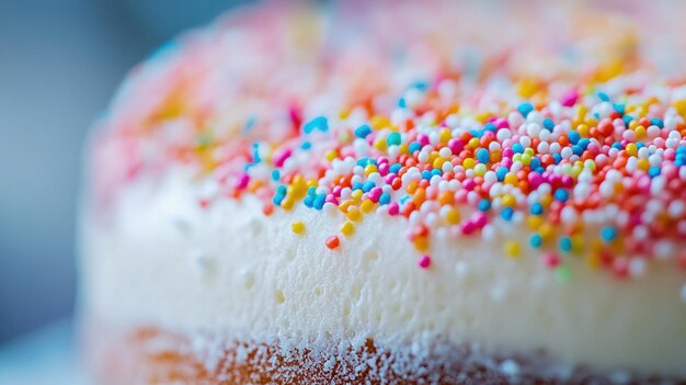 Photo a closeup of a cake topped with colorful sprinkles showcasing a festive dessert