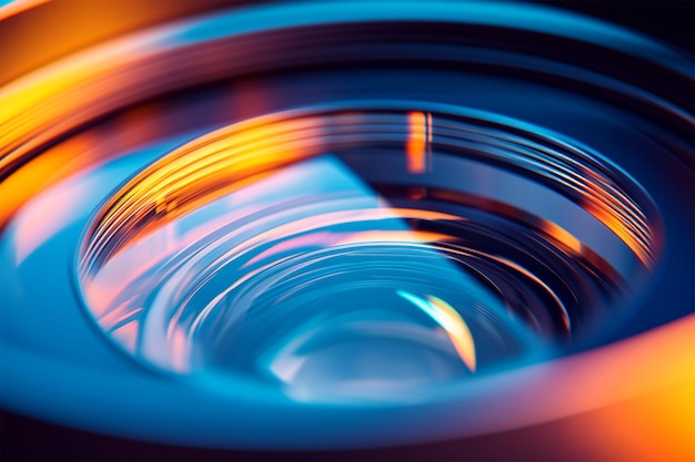 Photo closeup of camera lens with vibrant background