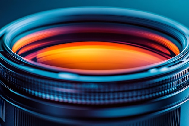 Photo closeup of camera lens with vibrant background