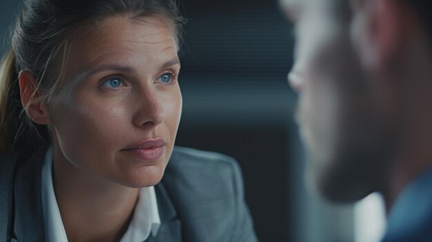 CloseUp of Candidate During Corporate Job Interview Professional Business Attire