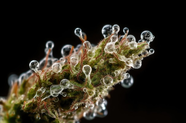 Closeup of cannabis bud with shiny crystals and trichomes