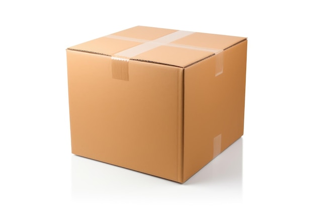 Closeup cardboard box on white background