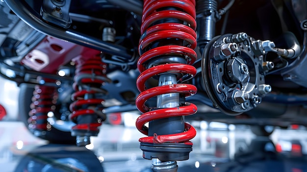 Photo closeup of the cars suspension system highlighting its ability to absorb ps and maintain a smooth