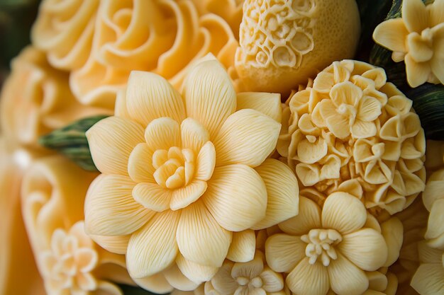 Closeup of Carved Flowers in Yellow Tones