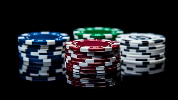 Photo closeup of casino chips on black background