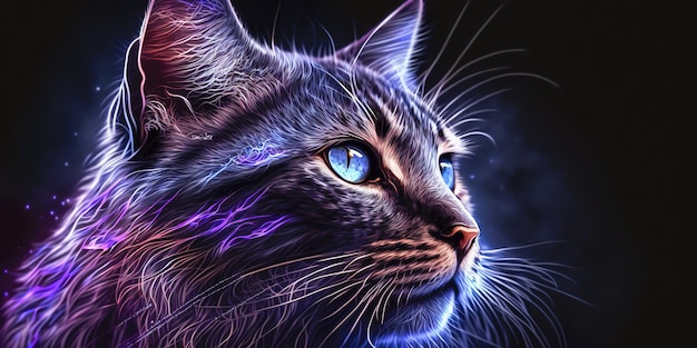 Closeup of a cat in the dead of night generative ai technology