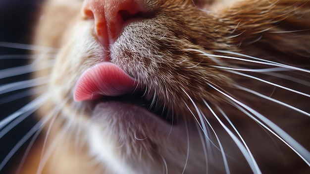 Closeup of a cat licking its lips