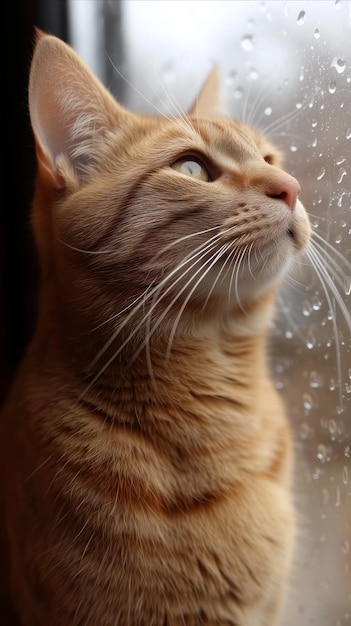 CloseUp of Cat Peering Out of a Window