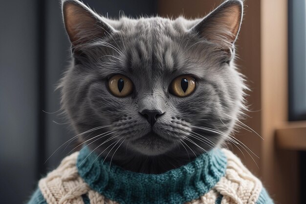 Photo closeup of cat wearing sweater