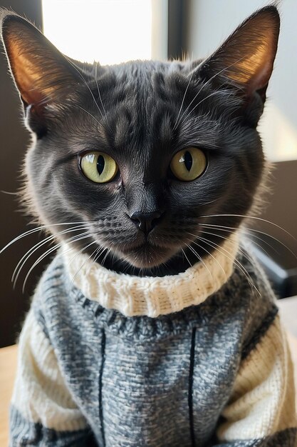 Photo closeup of cat wearing sweater