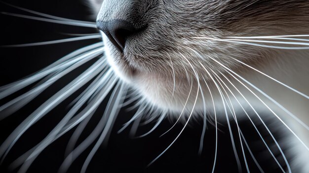 Photo closeup of a cat39s nose and whiskers against a dark background