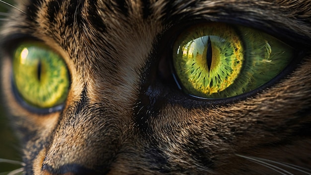 Photo closeup of a cats intense green eyes