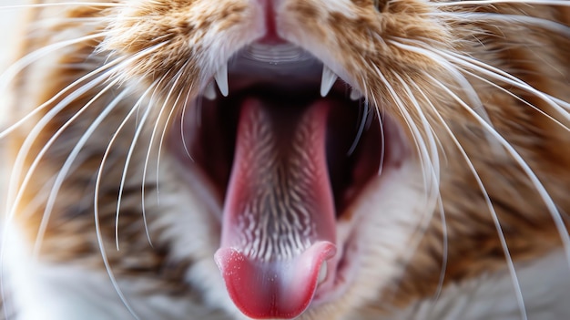 Photo a closeup of a cats mouth showing its tongue teeth and whiskers