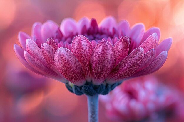 Closeup of the center flower a magenta chrysanthemum with pink petals in macro photography with hi