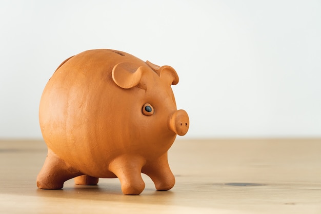 Closeup of ceramic piggy bank for saving money and planning finances