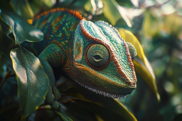 Photo a closeup of a chameleon blending into its environ