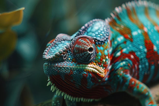 Closeup of a chameleon changing color capturing the transition in realtime perfect for studies on reptilian adaptation