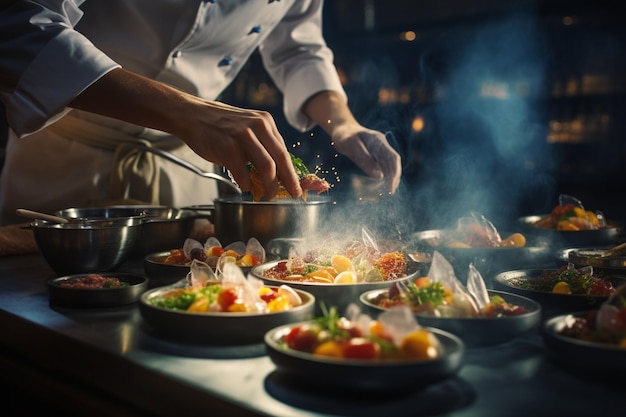 Closeup of a chef preparing a gourmet dish Generative ai