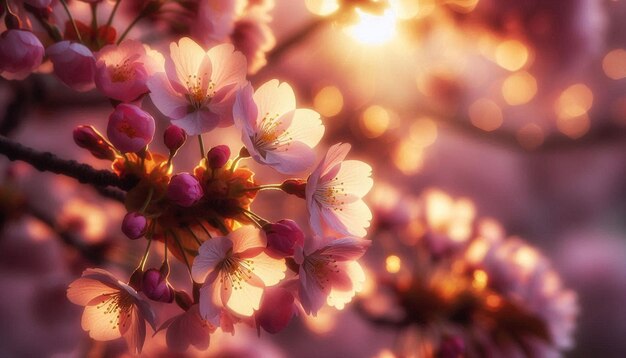 Photo closeup of cherry blossoms in soft morning light embracing the delicate beauty of spring in 8k