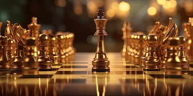 Closeup chess game with a realistic board