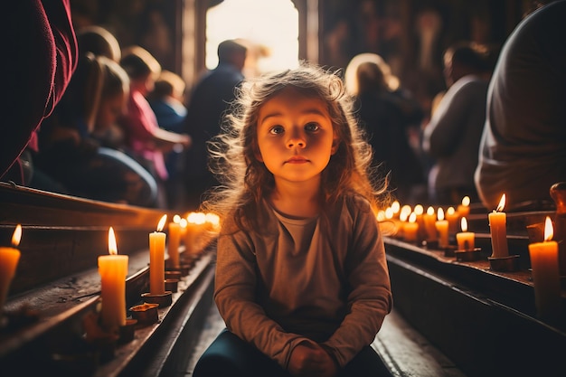 Closeup of Child Receiving Blessing in Church Cinematic Effect High Resolution