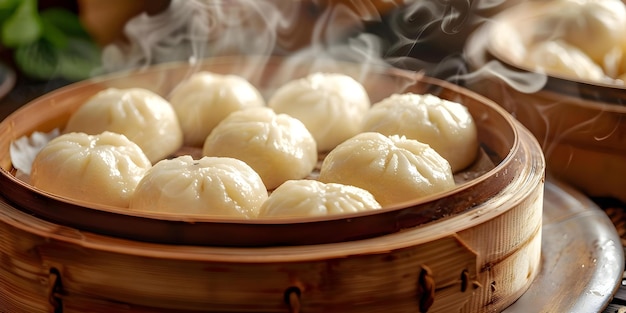 Photo closeup of chinese steamed buns in a restaurant concept food photography chinese cuisine steamed buns restaurant setting closeup shots