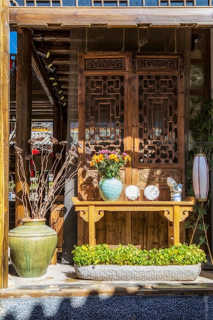 Closeup of a Chinese tea shop window