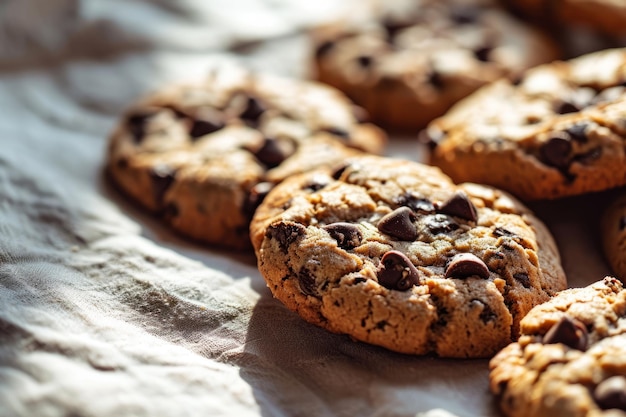 Closeup of chocolate chip cookies Cookies background Generative AI