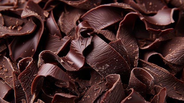 Photo a closeup of chocolate shavings showing the rich dark color and delicate curls of the chocolate