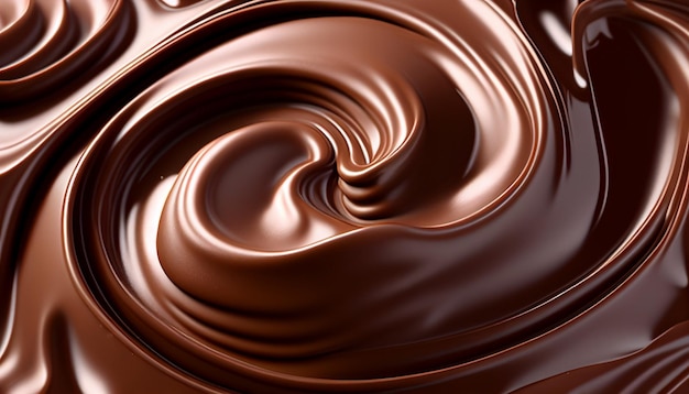 A closeup of a chocolate swirl velvety smooth chocolate ripples