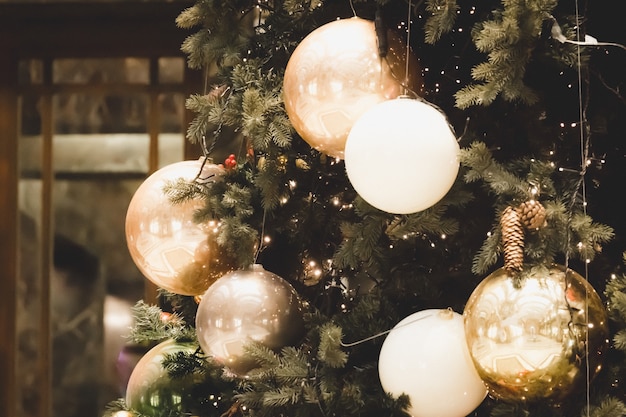 Closeup of christmas tree branch on architectural landmark