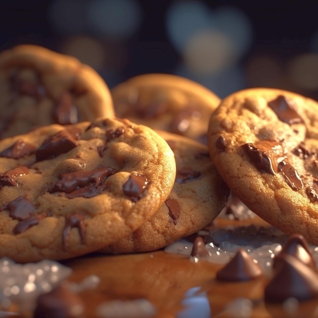 A closeup of chunky chocolate chip cookies