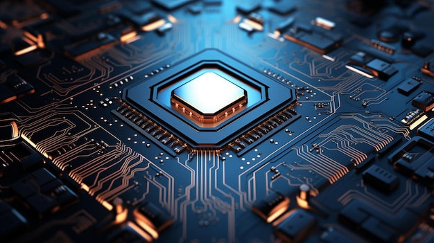 Closeup of circuit board with cpu in the center Digital concept