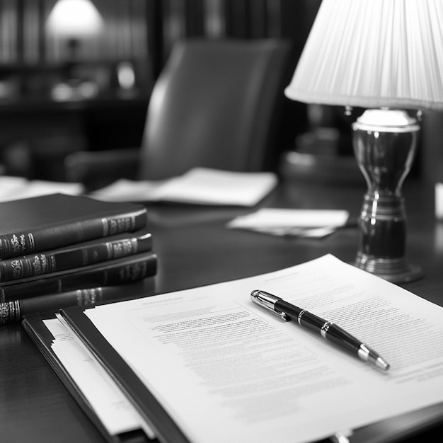 Photo a closeup of civil law documents and a legal pad on a lawyers desk