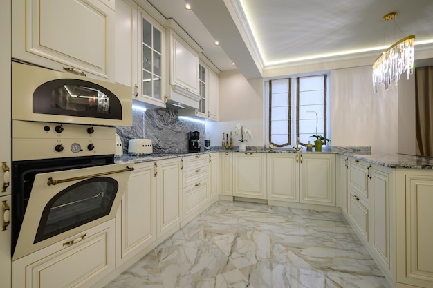 Closeup of classic creamcolored kitchen