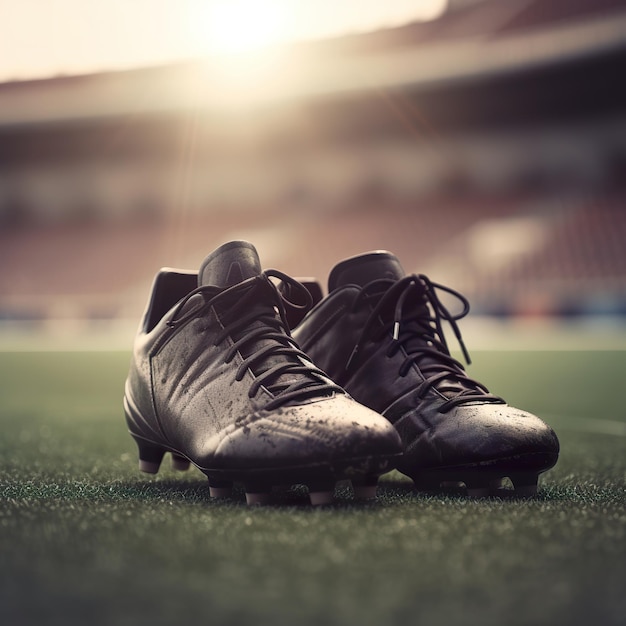 Closeup of cleats on the football field