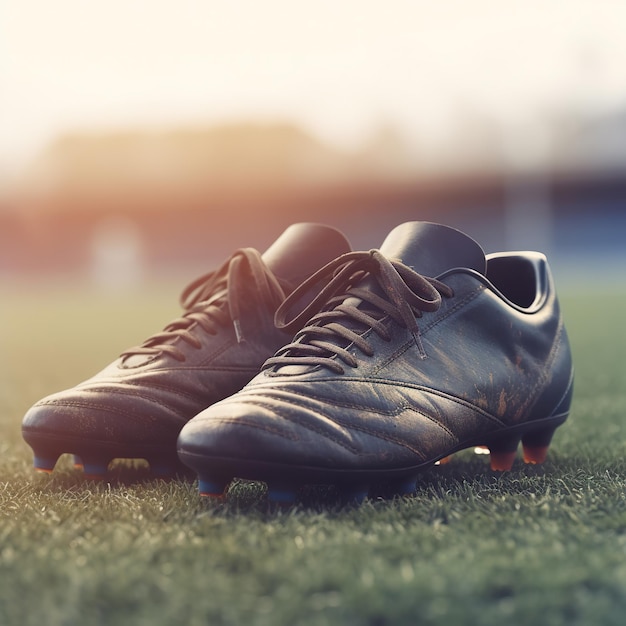 Closeup of cleats on the football field