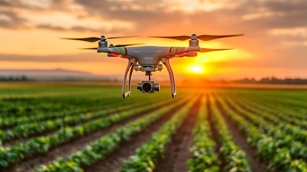 A closeup of a climatesmart drone capturing highresolution images of a crop field for analys