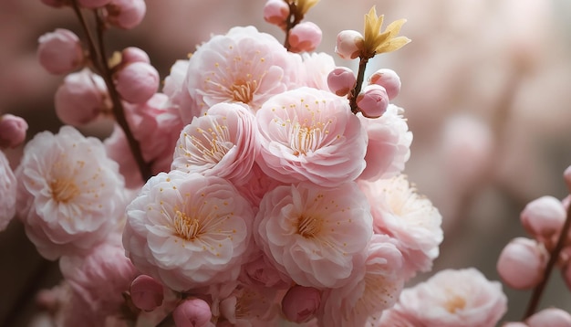 Closeup of a cluster of light pink blossom