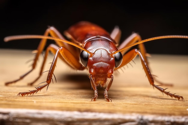 A closeup of a cockroach on a piece of wood a macro image of a cockroach Generative AI