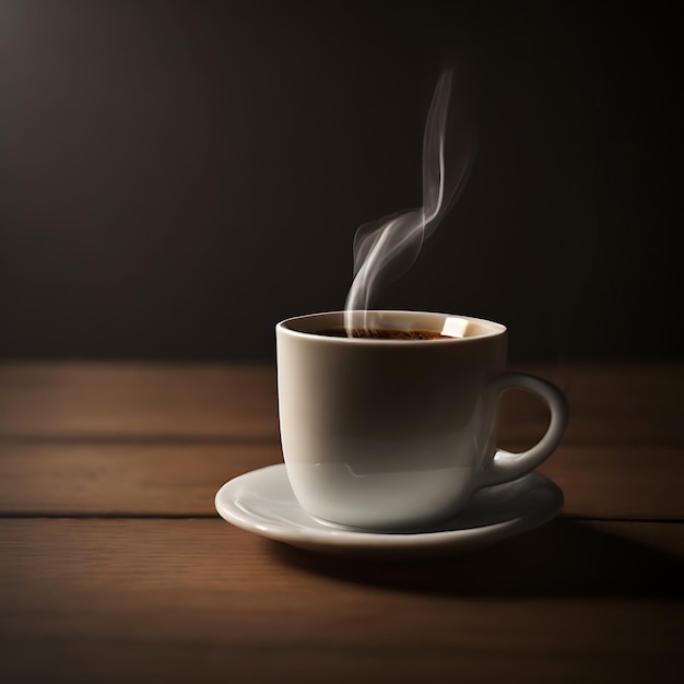 Closeup Coffee Cup on Wooden Table