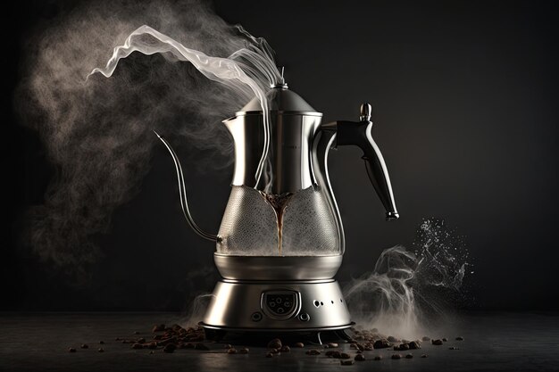 Closeup of coffee stream pouring from geyser coffee maker