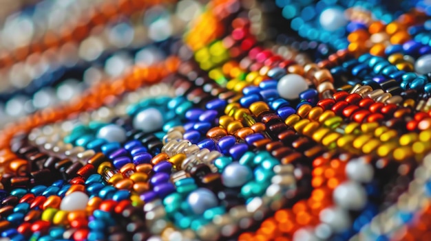 Closeup of colorful beaded jewelry with focus on detail and texture